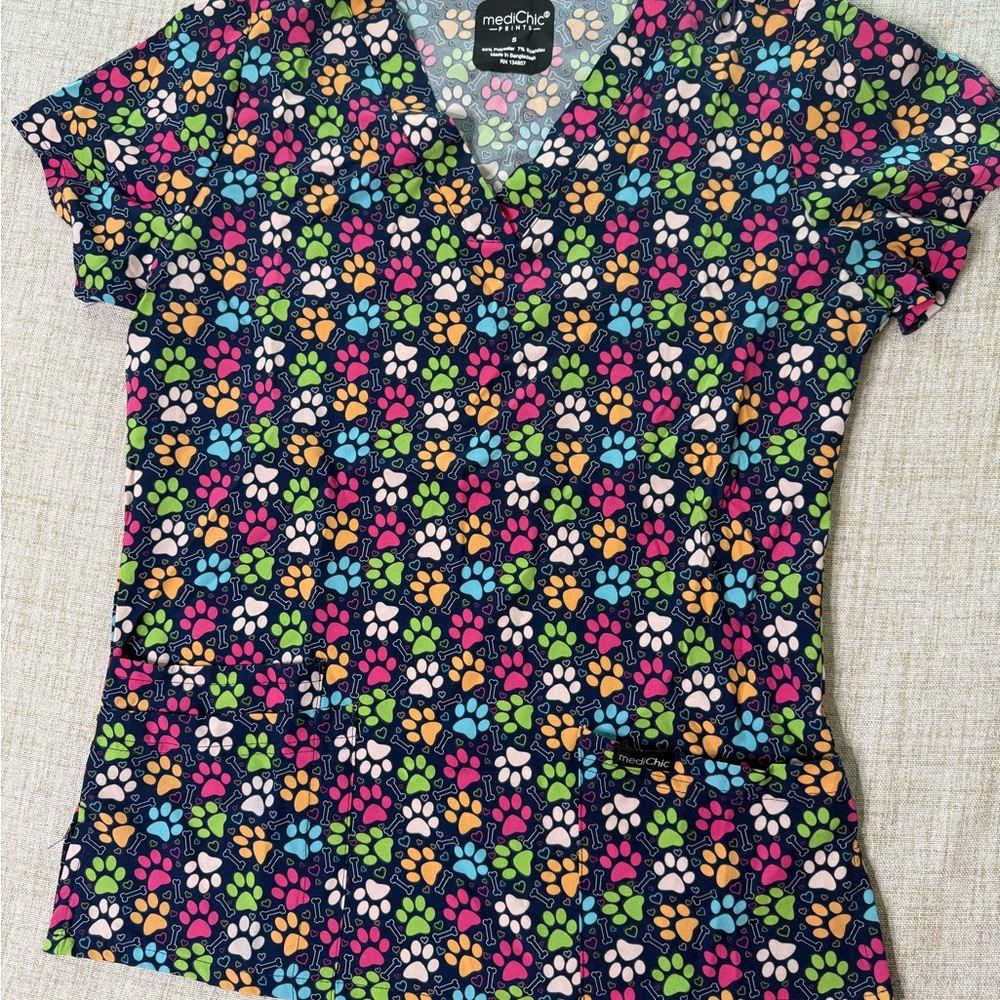 Colorful Paw Print Scrub Top